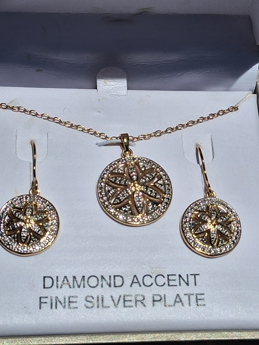 Macy's Gold and Silver-Tone Floral Diamond Accent Necklace & Earring Set